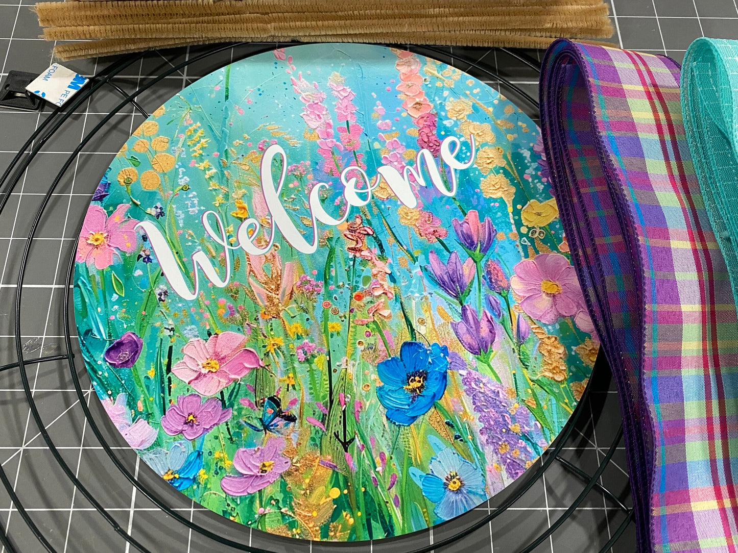 Summer Wildflower Floral welcome wreath kit, Bright colors mesh diy wreath kit, make your own wreath, craft supplies for wreath