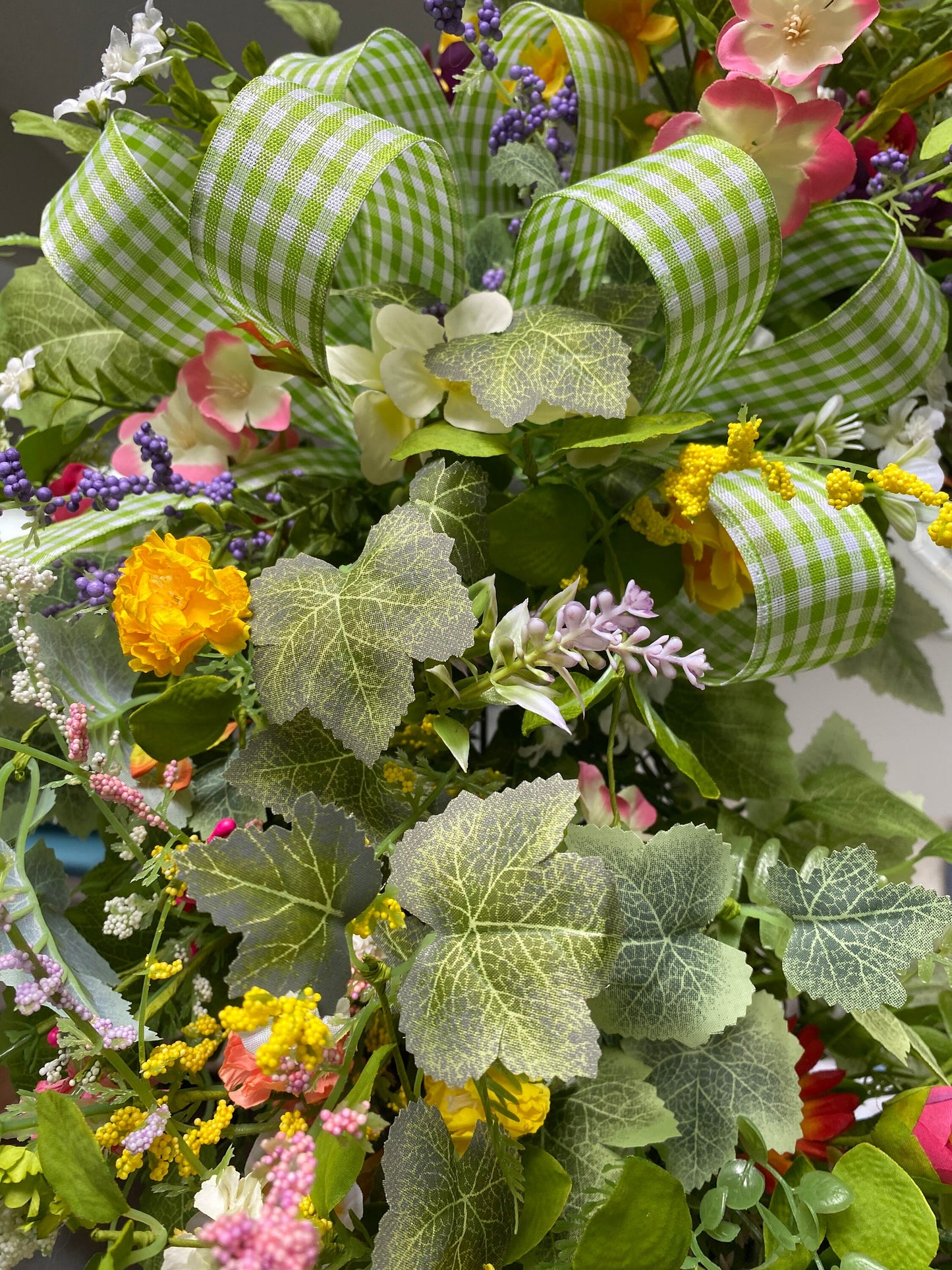 Summer Wildflower Wreath for Front Door, Spring English Garden Style Wreath, Country Cottage Garden Mothers Day Gift, Hanging Fairy Garden