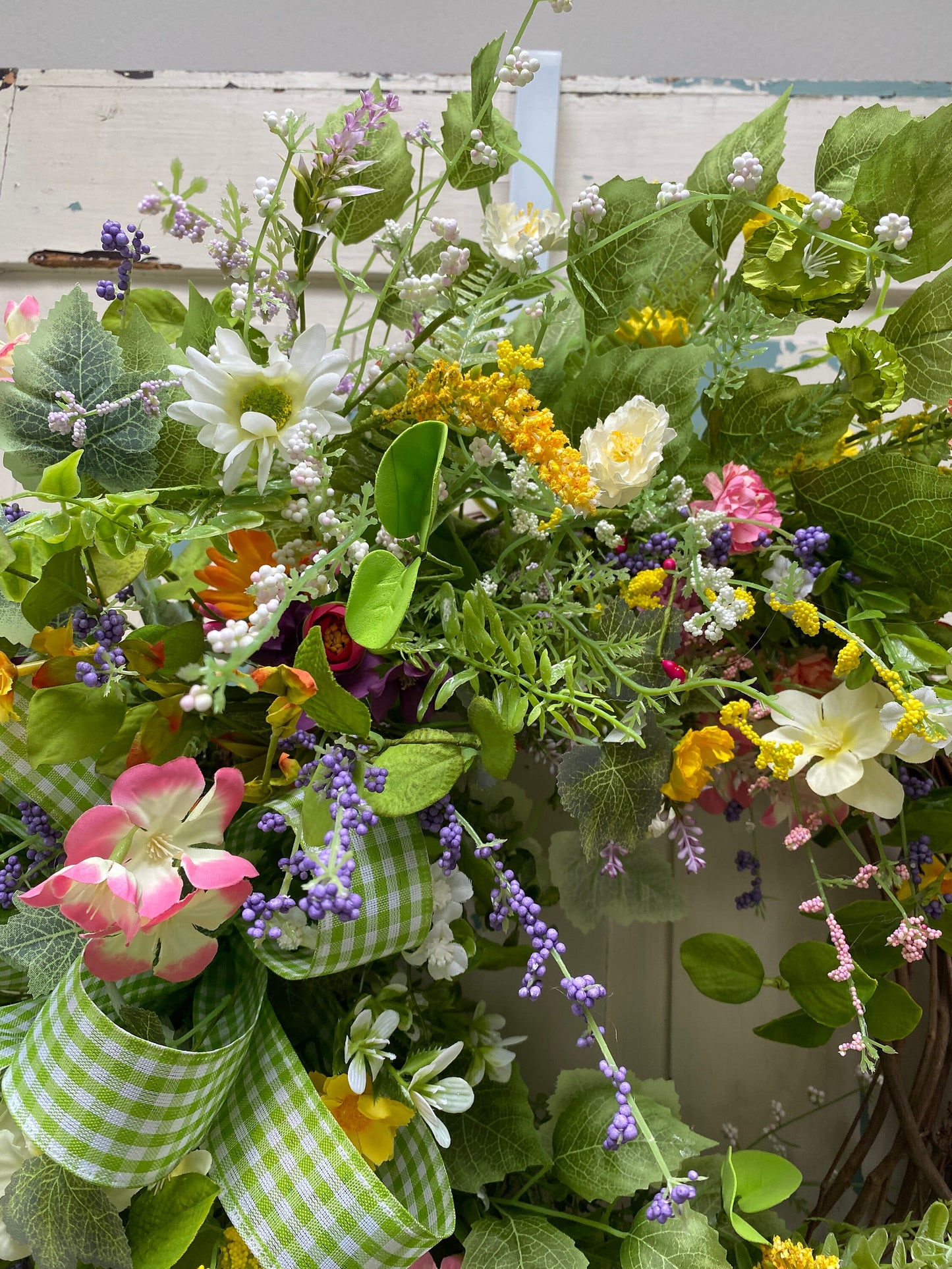 Summer Wildflower Wreath for Front Door, Spring English Garden Style Wreath, Country Cottage Garden Mothers Day Gift, Hanging Fairy Garden
