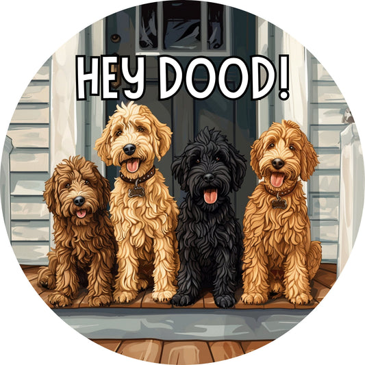 Goldendoodle Wreath Sign, Round Metal Doodle Sign, Year Round Wreath Attachment, Golden Doodle Lover Sign, SWS62824-1