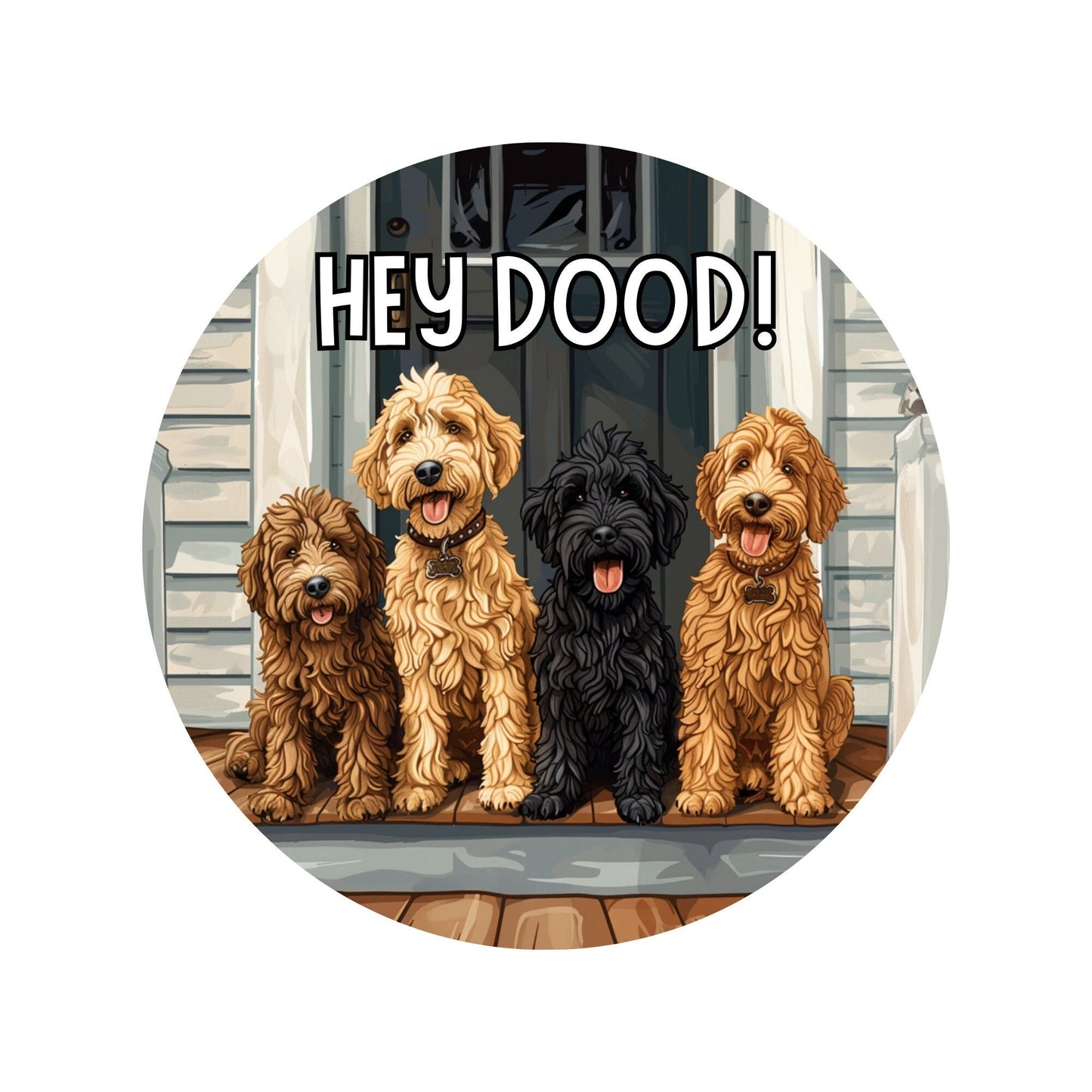 Goldendoodle Wreath Sign, Round Metal Doodle Sign, Year Round Wreath Attachment, Golden Doodle Lover Sign, SWS62824-1