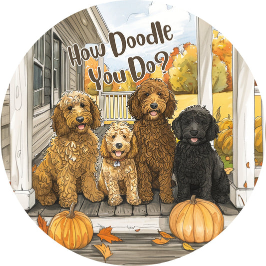 Goldendoodle Fall Wreath Sign, Round Metal Doodle Sign, Fall Wreath Attachment, Golden Doodle Lover Sign, SWS62824-2