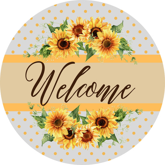 Sunflower Welcome Wreath Sign, Sunflower Wreath Attachment, Gray Welcome Sign, Metal Wreath Sign, SWS070224-1