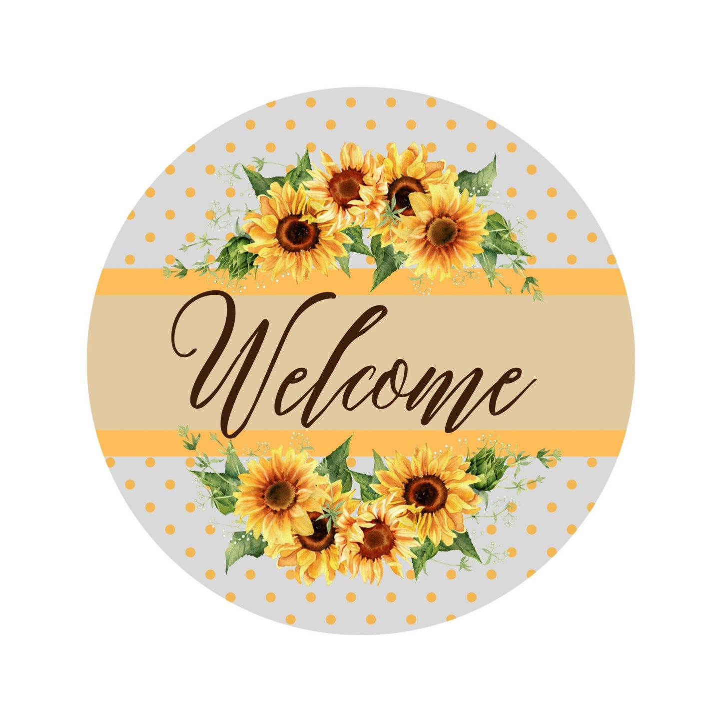 Sunflower Welcome Wreath Sign, Sunflower Wreath Attachment, Gray Welcome Sign, Metal Wreath Sign, SWS070224-1