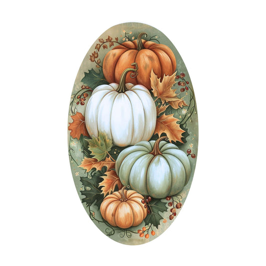 Oval Fall Pumpkin Sign for Wreath, Green and Orange Metal Wreath Sign, Autumn Harvest Pumpkin Sign SWS72624-1