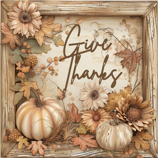 Square Giv Thanks Metal Wreath Sign, Rustic Fall Wall Decor, Square DIY Sign for Crafting, Rustic Porch Leaner, SWS-091224-1