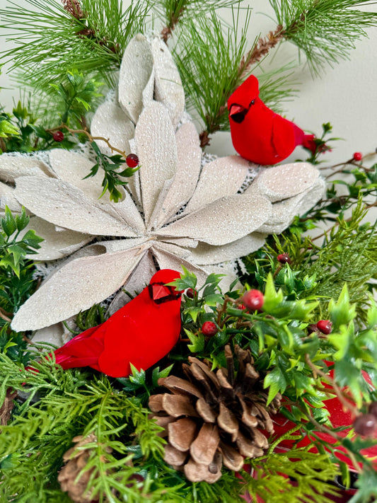 Rustic Christmas Red Truck Centerpiece with Greenery Pinecones