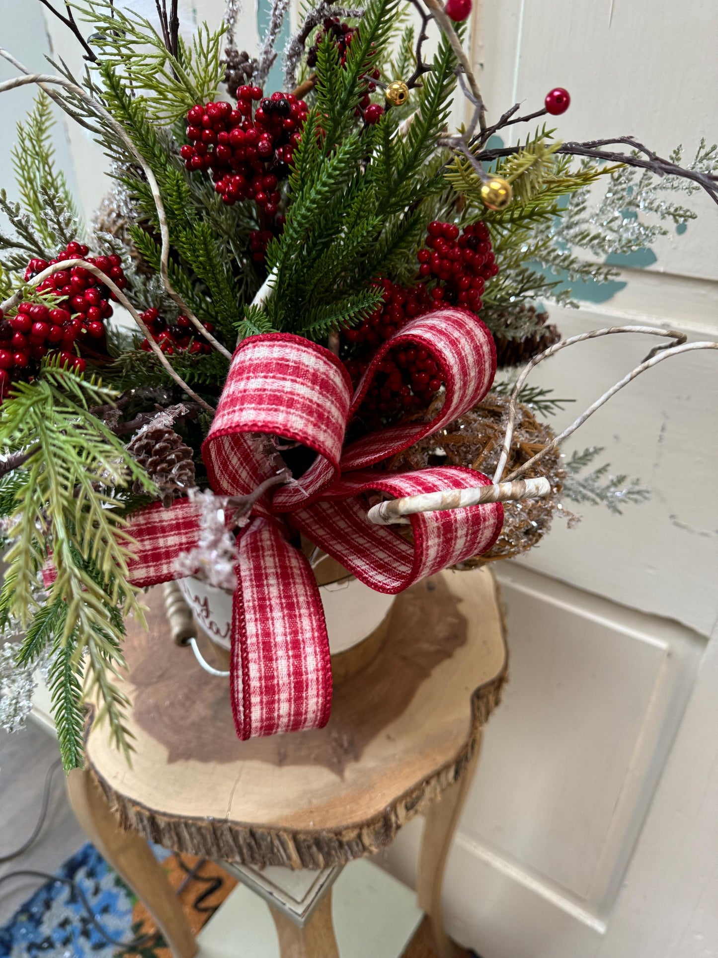 Rustic Christmas Centerpiece with Red Berries