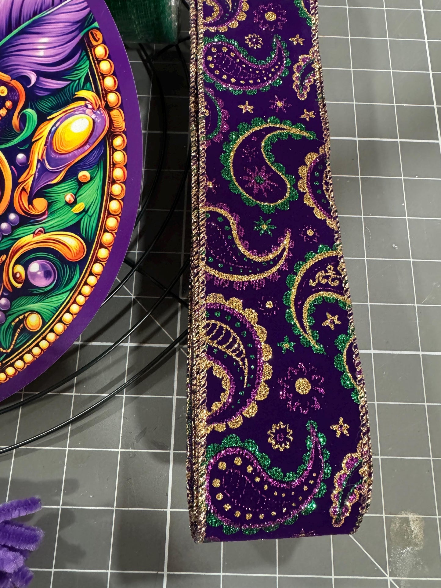 Designer Mardi Gras wreath kit, deco mesh DIY wreath kit, sign & luxury ribbon kit, make your own wreath, Mardi Gras craft supplies