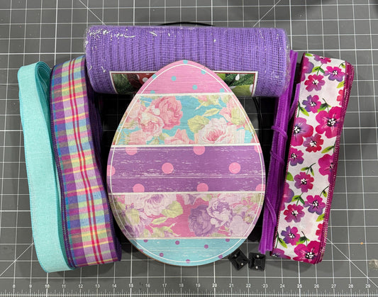 Spring Floral welcome wreath kit, Easter mesh diy wreath kit, Easter Egg Sign & ribbon kit,make your own wreath, craft supplies for wreath