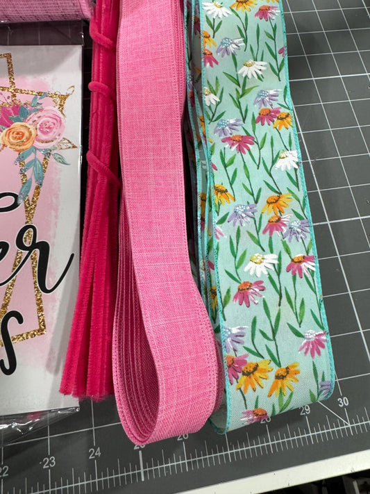 Spring Floral welcome wreath kit, mesh diy wreath kit, Easter Bunny Sign & ribbon kit,make your own wreath, craft supplies for wreath