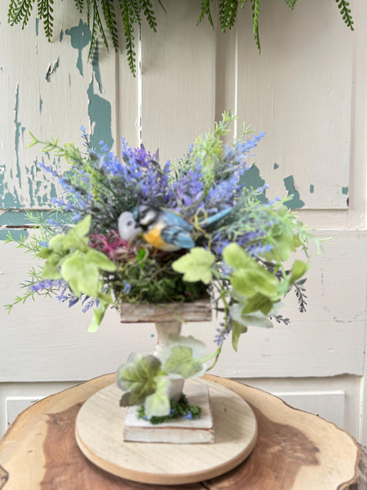 Upcycled Rustic Spring Birdhouse Shelf Sitter, Primitive Spring Tiered Tray Decor, Cottagecore Birdhouse Decor, Indoor Garden Arrangement