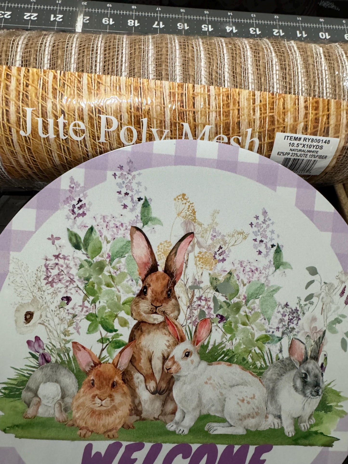Spring Bunnies welcome Spring wreath kit, mesh diy wreath, Easter purple Sign & ribbon kit,make your own wreath, craft supplies for wreath