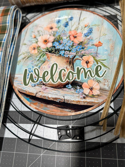 Summer Floral welcome wreath kit, mesh diy wreath kit, Lilac and Butterfly sign & ribbon kit,make your own wreath, craft supplies for wreath