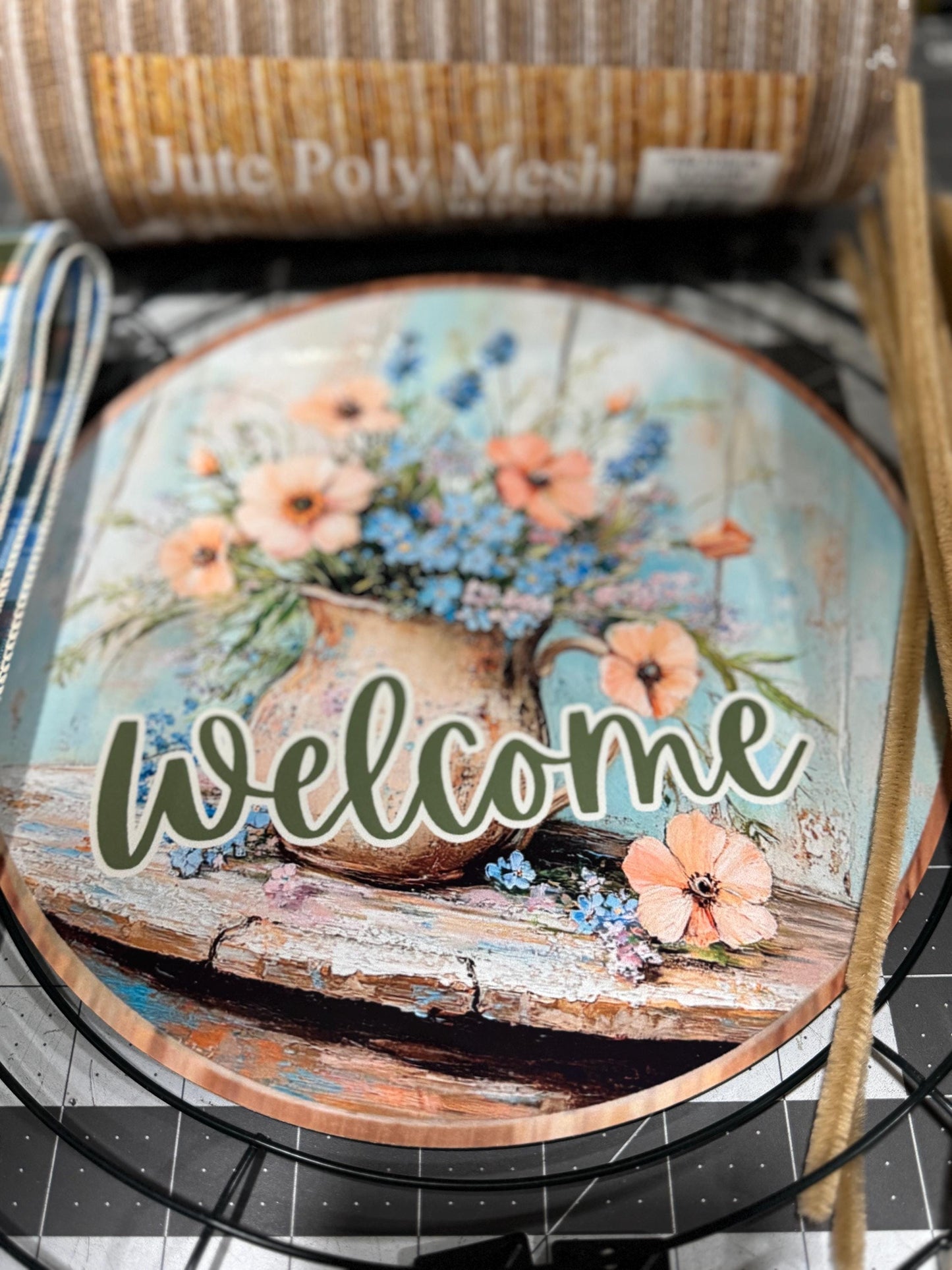 Summer Floral welcome wreath kit, mesh diy wreath kit, Lilac and Butterfly sign & ribbon kit,make your own wreath, craft supplies for wreath