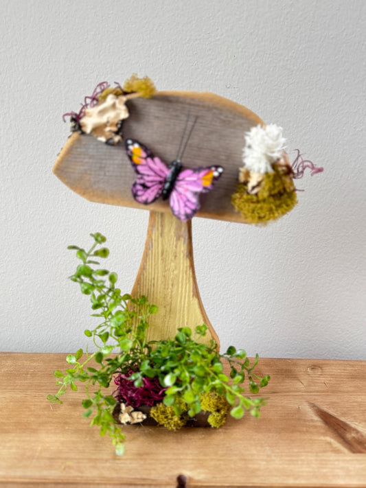 Rustic Mushroom Decor with Butterfly