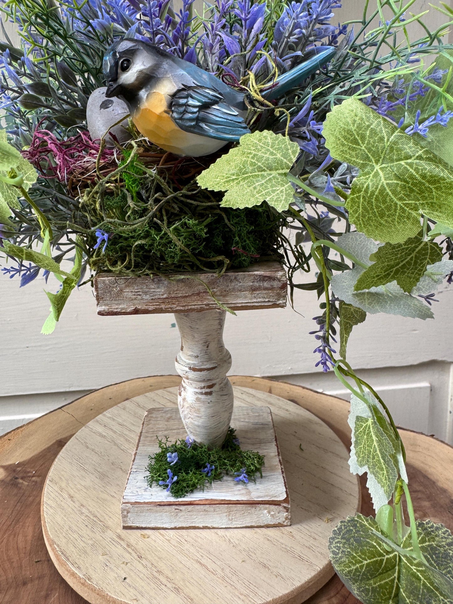 Upcycled Rustic Spring Birdhouse Shelf Sitter, Primitive Spring Tiered Tray Decor, Cottagecore Birdhouse Decor, Indoor Garden Arrangement