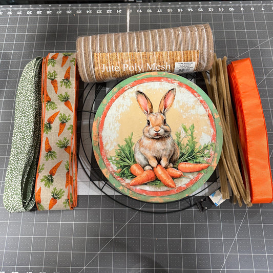 Spring Bunny wreath kit, mesh diy wreath kit, Easter Bunny and Carrots Sign with ribbon kit,make your own wreath, craft supplies for wreath