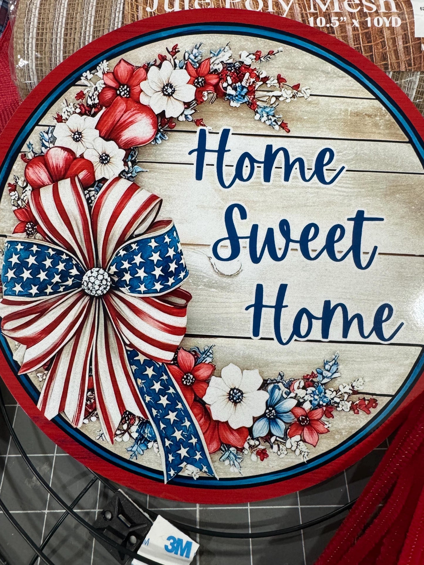 Patriotic Highland Cow Welcome Wreath Kit, mesh diy wreath kit, 4th of July sign & ribbon kit, Craft supplies to make your own wreath