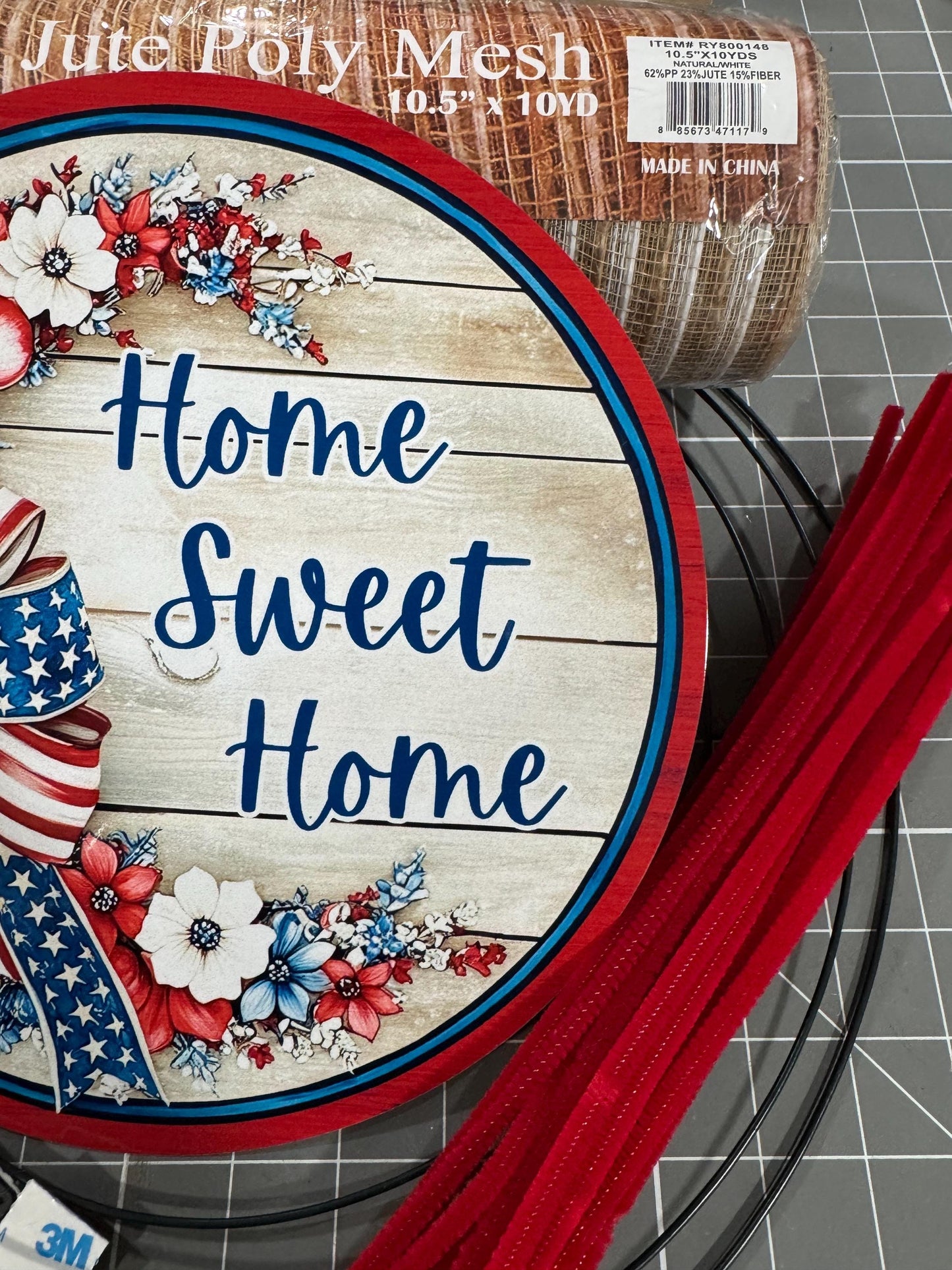 Patriotic Highland Cow Welcome Wreath Kit, mesh diy wreath kit, 4th of July sign & ribbon kit, Craft supplies to make your own wreath