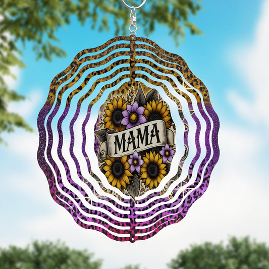 Mama Colorful Animal Print with Sunflowers Wind Spinner