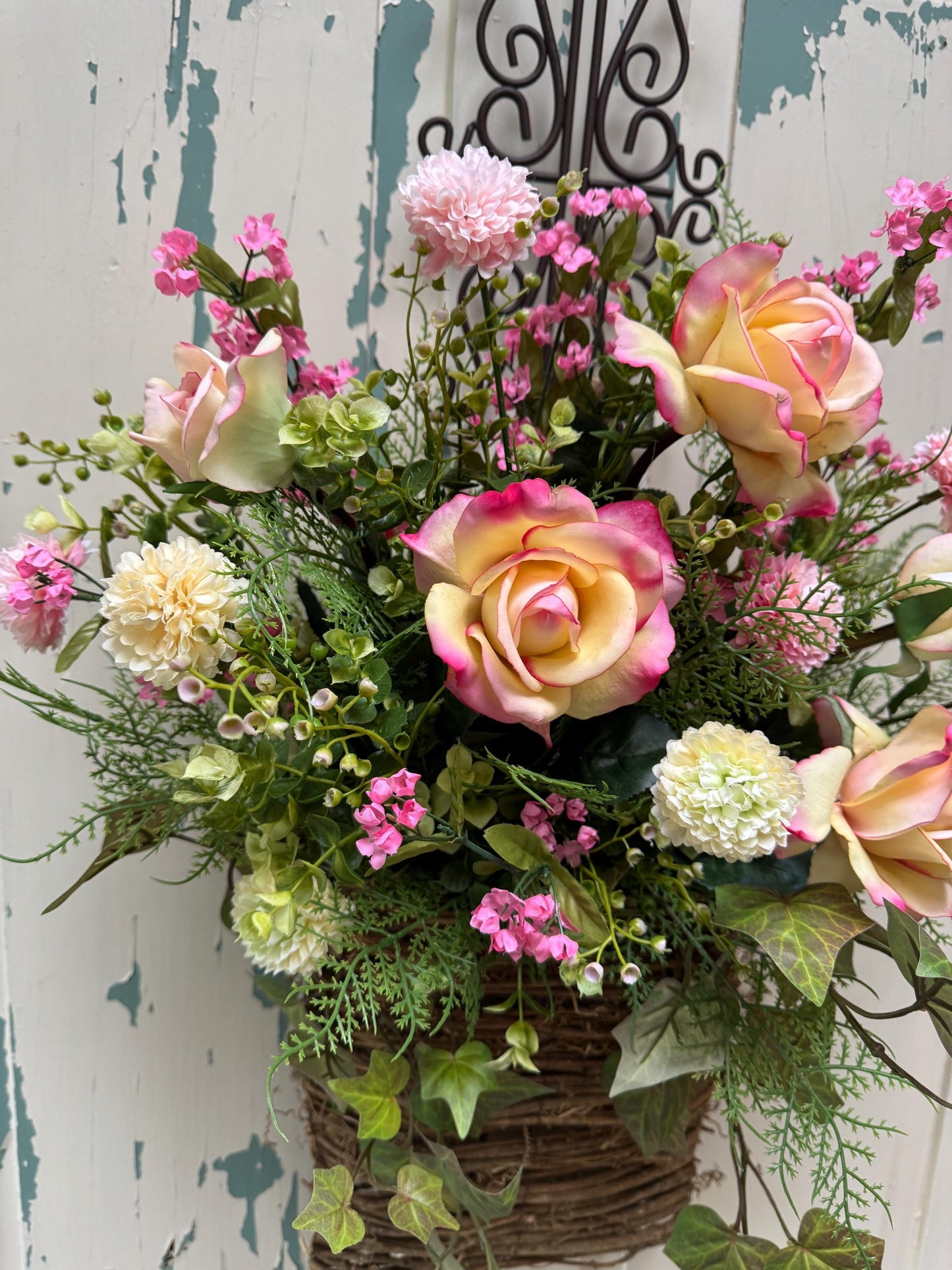 Pink Rose Floral Door Basket