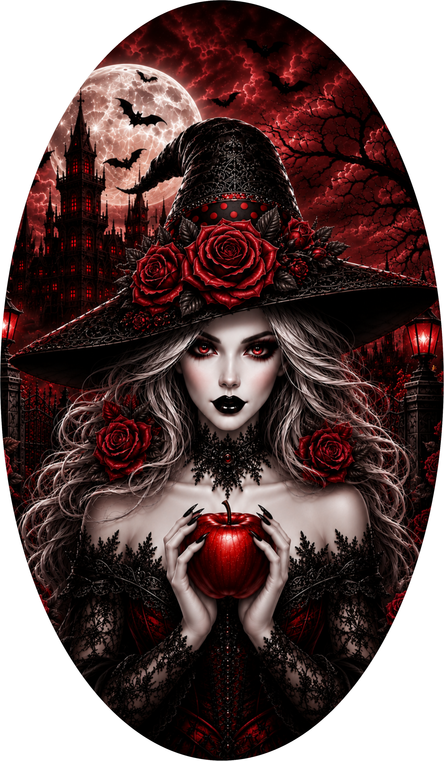 Red Witch Oval Wreath Sign