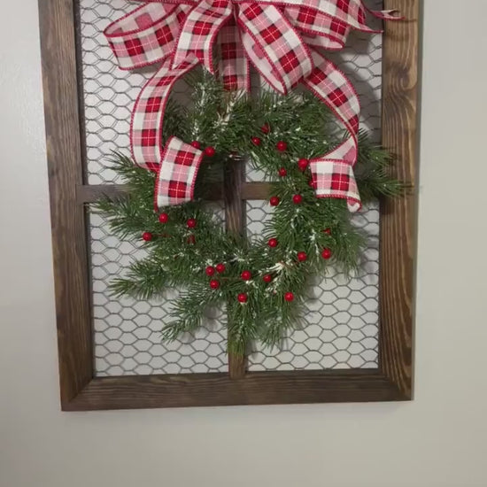 Chicken Wire Window with Christmas Wreath