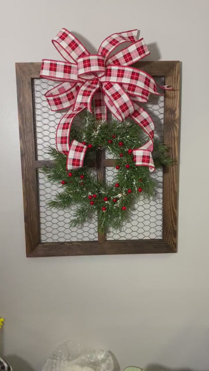 Chicken Wire Window with Christmas Wreath