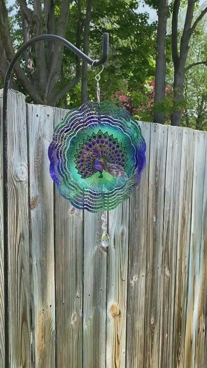 Peacock Wind Spinner, Hanging Stained Glass Look  Peacock Metal Wind Spinner, Garden Lover Gifts, Yard Art  Peacock Sun Catcher