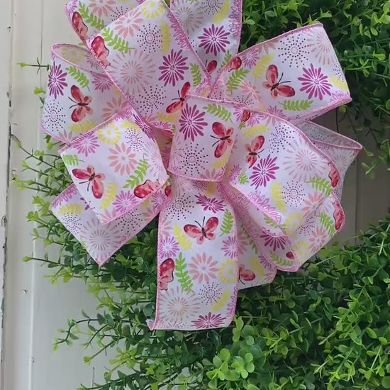 Summer Butterfly Wreath Bow, Summer Lantern Bow, Porch Light Bow, Mailbox Bow,Butterfly Floral Decor, Summer Deck Party Bow, gift basket bow