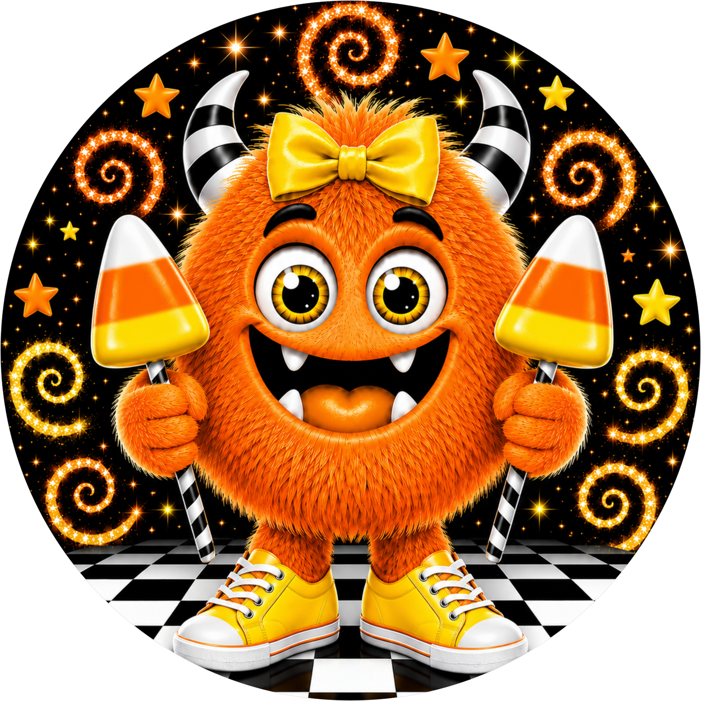 Candy Corn Monster Round Wreath Sign