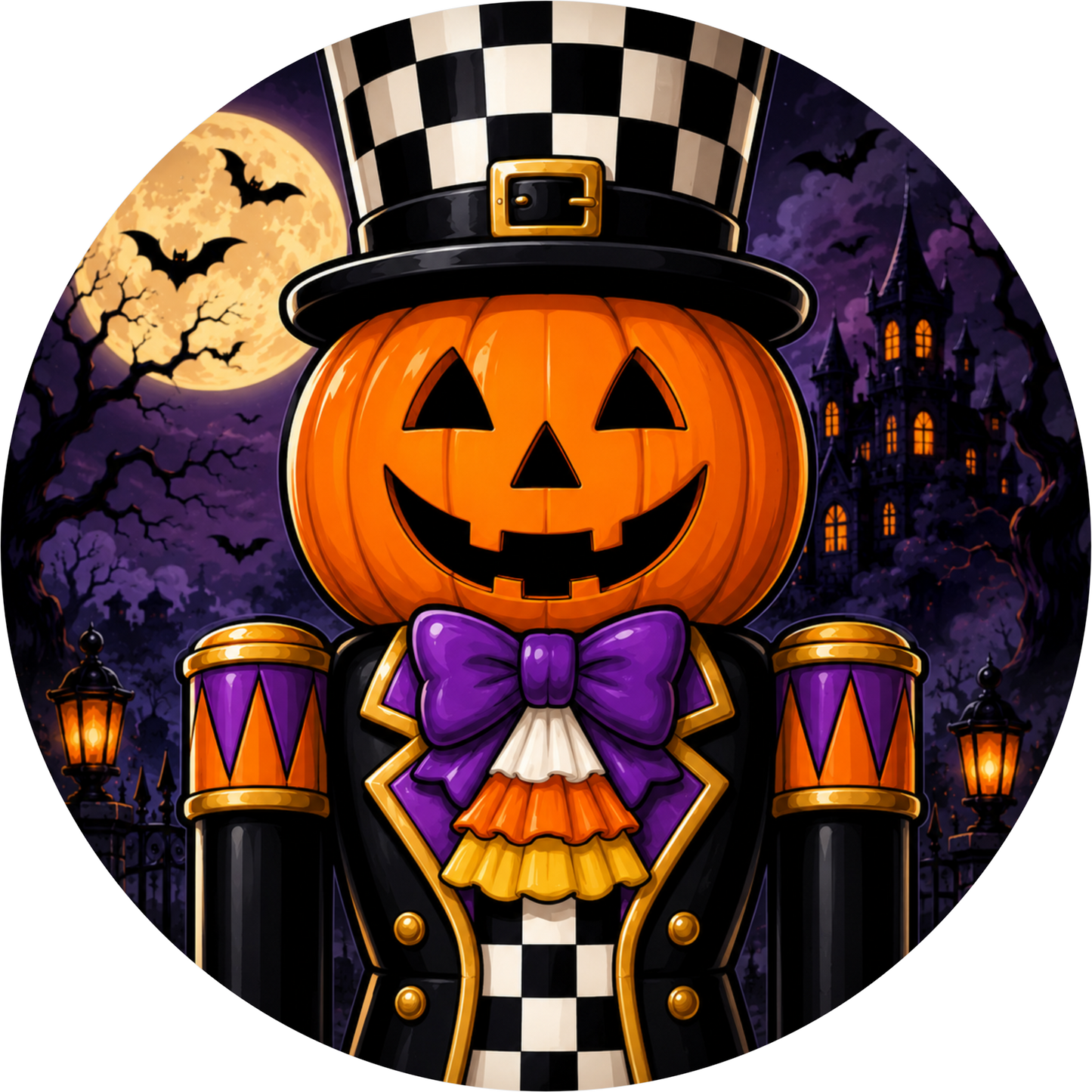 Jack O'Lantern Nutcracker Round Wreath Sign
