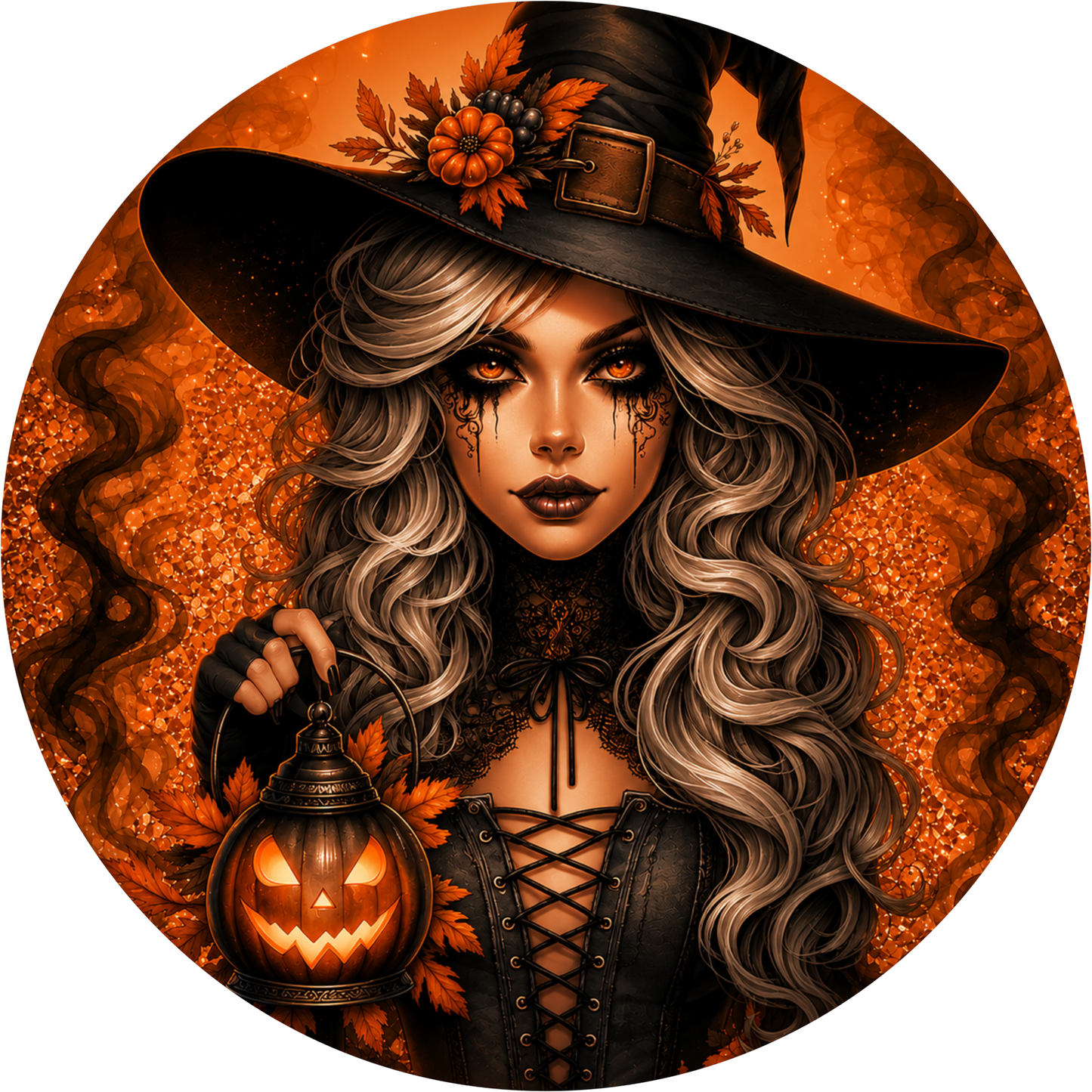 Orange Witch Round Wreath Sign