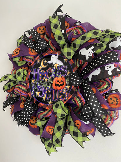Hocus Pocus Halloween Wreath for Front Door, Spooky Cute Ghost Door Decoration for October, Jack O Lantern Porch Decoration