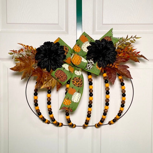 Black and Orange Buffalo Check Farmhouse Beads Pumpkin, Fall Pumpkin 3D Decoration, Interior Fall Wall Decor, Beaded Garland Pumpkin