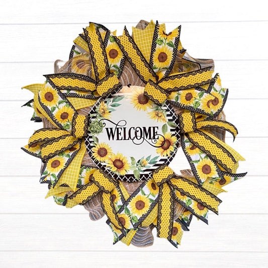 Slim Sunflower Wreath for your Front Door, Yellow and Black Sunflower Welcome Wreath