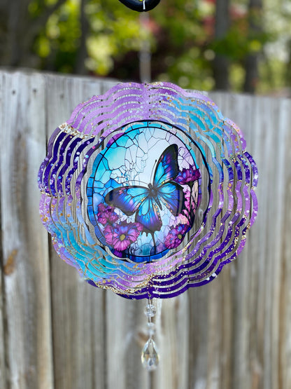 Butterfly Wind Spinner, Hanging Stained Glass Effect Butterfly Wind Spinner, Butterfly Gifts, Yard Art Metal Butterfly Wind Sun Catcher