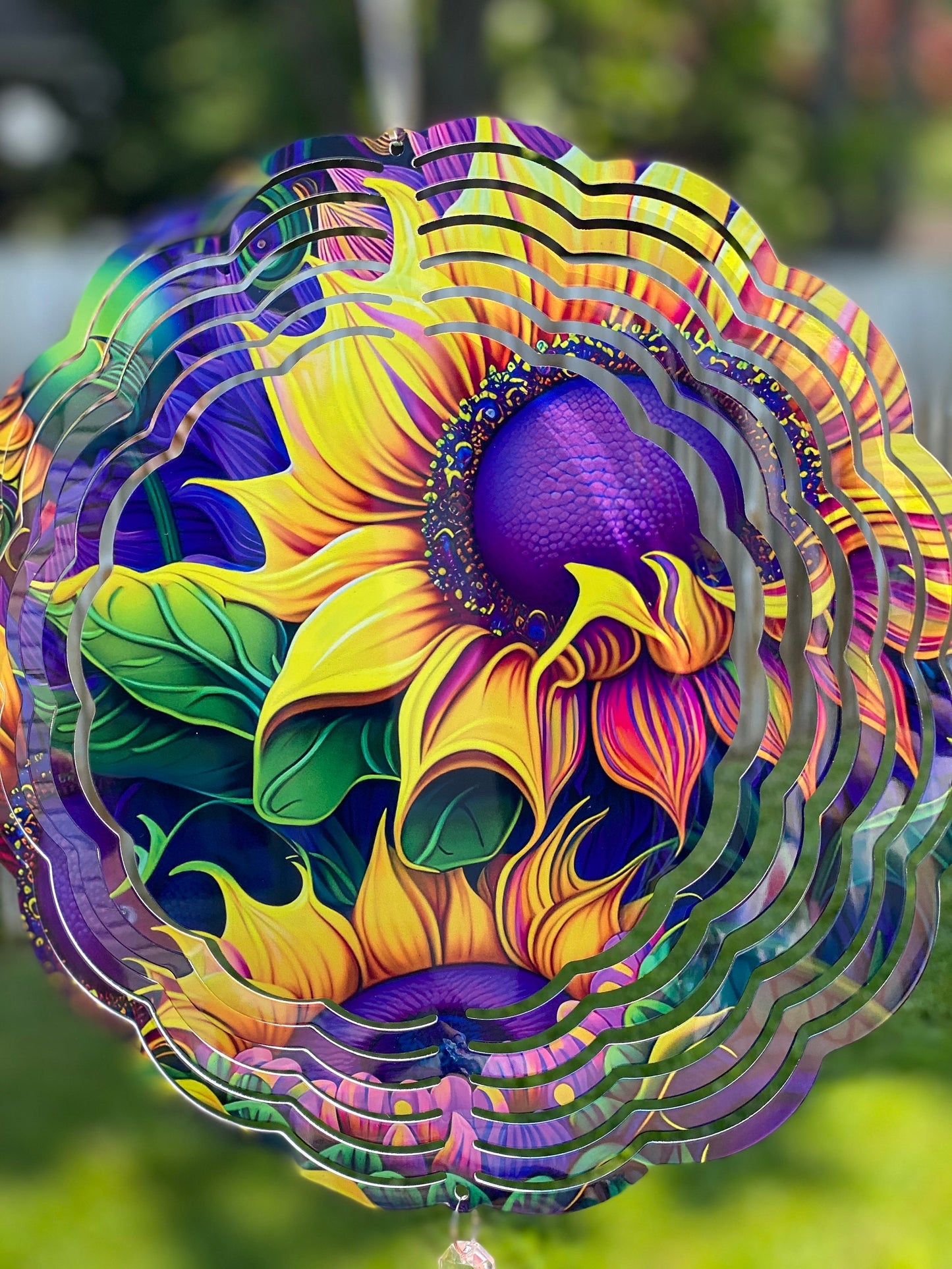 Sunflower Wind Spinner, Hanging Bright Colored Summer Flower Wind Spinner, Sunflower Watercolot Gifts, Yard Art Metal Sunflower Sun Catcher