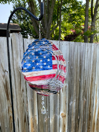 American Flag Wind Spinner, Distressed Flag Wind Spinner, Americana Outdoor Decor, Patriotic Yard Art Sun and wind Catcher