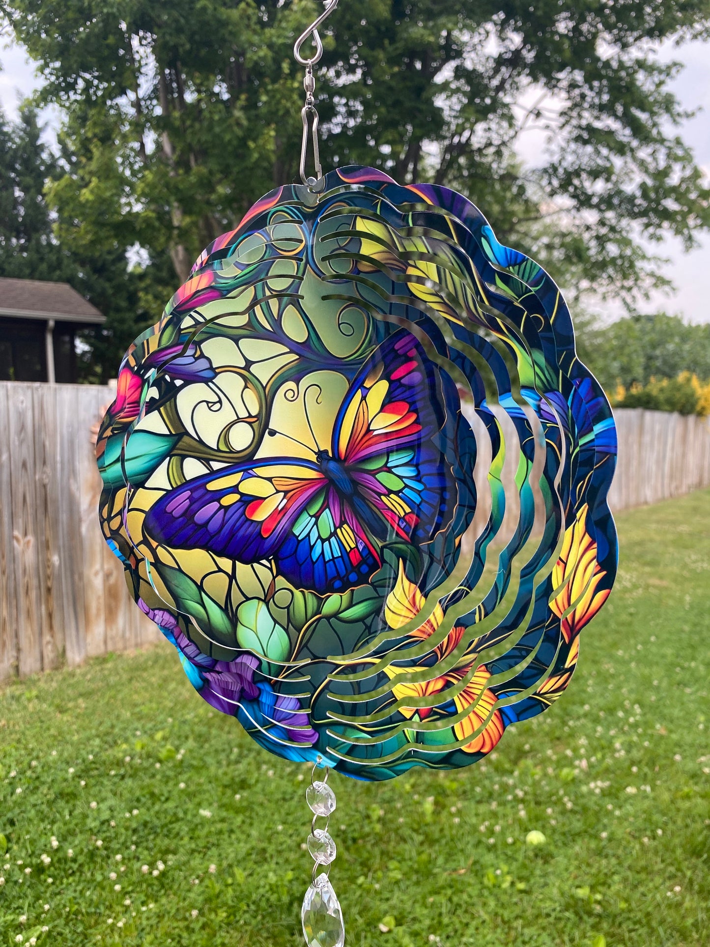 Butterfly Wind Spinner, Hanging Stained Glass Effect Butterfly Wind Spinner, Butterfly Gifts, Yard Art Metal Butterfly Wind Sun Catcher