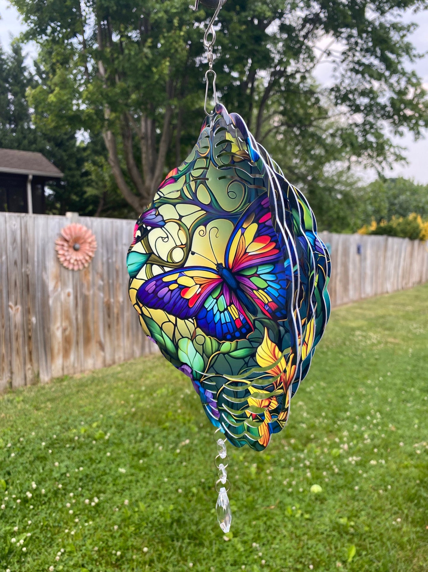 Butterfly Wind Spinner, Hanging Stained Glass Effect Butterfly Wind Spinner, Butterfly Gifts, Yard Art Metal Butterfly Wind Sun Catcher