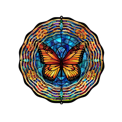 Monarch Butterfly Wind Spinner, Hanging Stained Glass Effect Butterfly Wind Spinner, Butterfly Gifts, Yard Art Metal Butterfly Sun Catcher