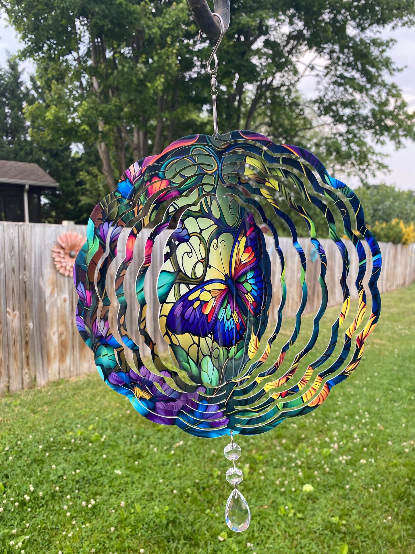 Butterfly Wind Spinner, Hanging Stained Glass Effect Butterfly Wind Spinner, Butterfly Gifts, Yard Art Metal Butterfly Wind Sun Catcher