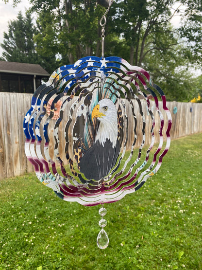 Eagle American Flag Wind Spinner, Bald Eagle Flag Wind Catcher, Americana Outdoor Decor, Patriotic Yard Art Sun Catcher and Wind Twister