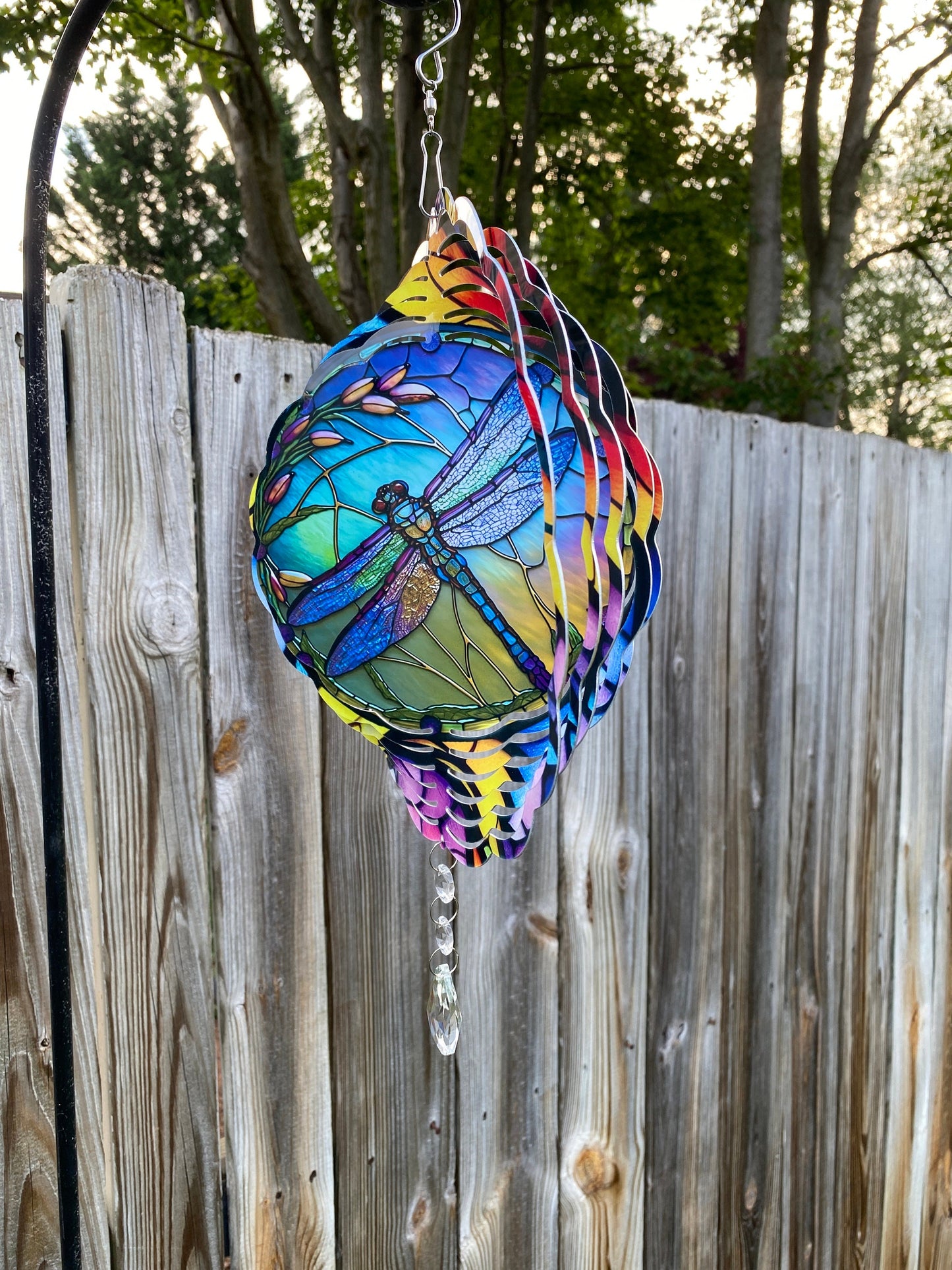Colorful Stained Glass Look Dragonfly Wind Spinner, Gardener Gift metal Wind Catcher, Dragonfly Gifts, Hanging Porch Decor Sun Catcher