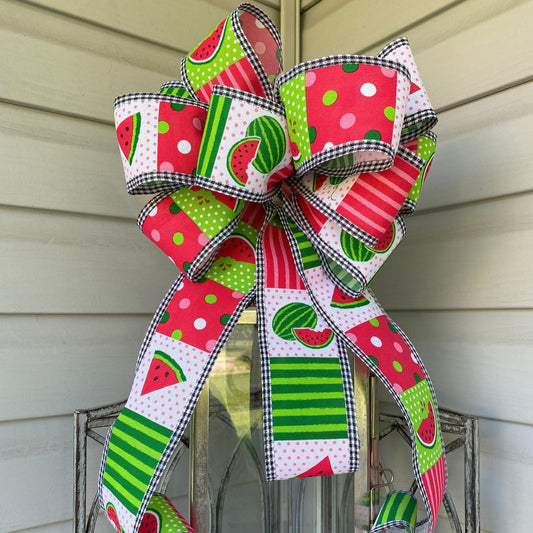 Large Watermelon Wreath Bow, Summer Lantern Bow, Porch Light Bow, Mailbox Bow, Summer Picnic Decor, Summer Deck Party Bow, gift basket bow