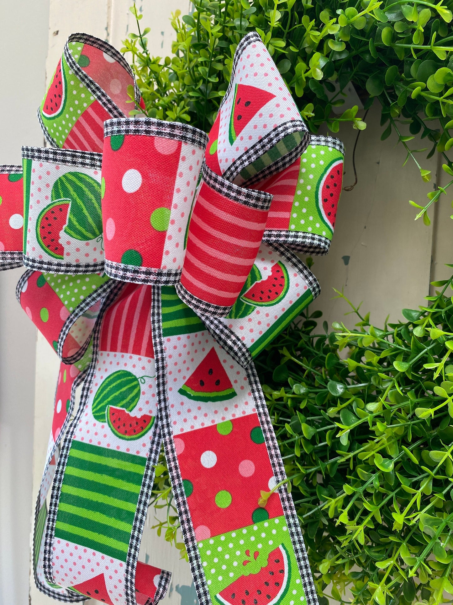Large Watermelon Wreath Bow, Summer Lantern Bow, Porch Light Bow, Mailbox Bow, Summer Picnic Decor, Summer Deck Party Bow, gift basket bow