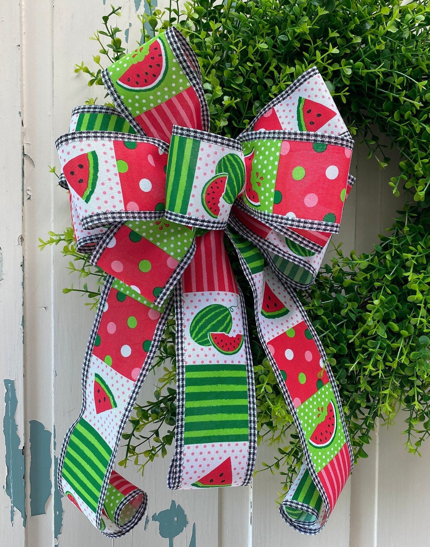 Large Watermelon Wreath Bow, Summer Lantern Bow, Porch Light Bow, Mailbox Bow, Summer Picnic Decor, Summer Deck Party Bow, gift basket bow