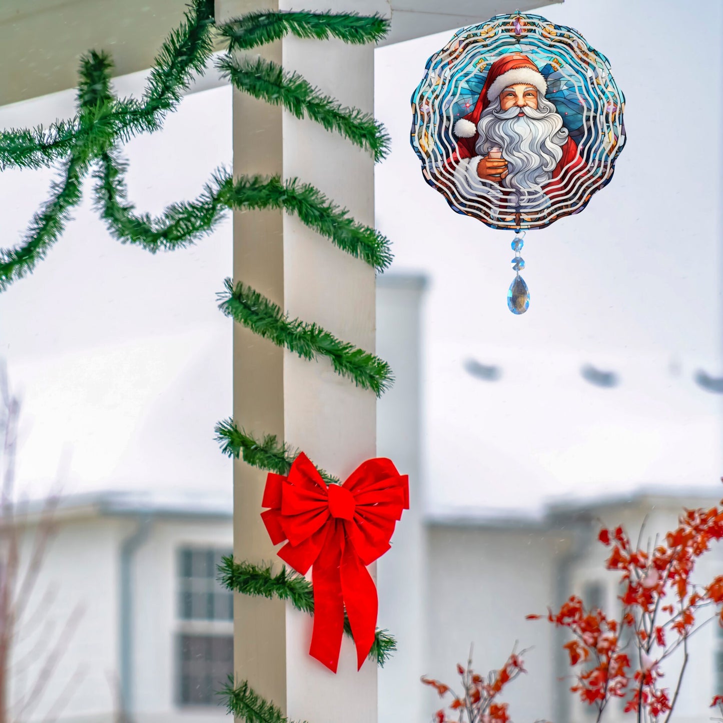 Christmas Vintage Santa Wind Spinner, Winter Hanging Sun Catcher, Santa Claus Garden Gift, Christmas Garden Art, Winter Outdoor Decor